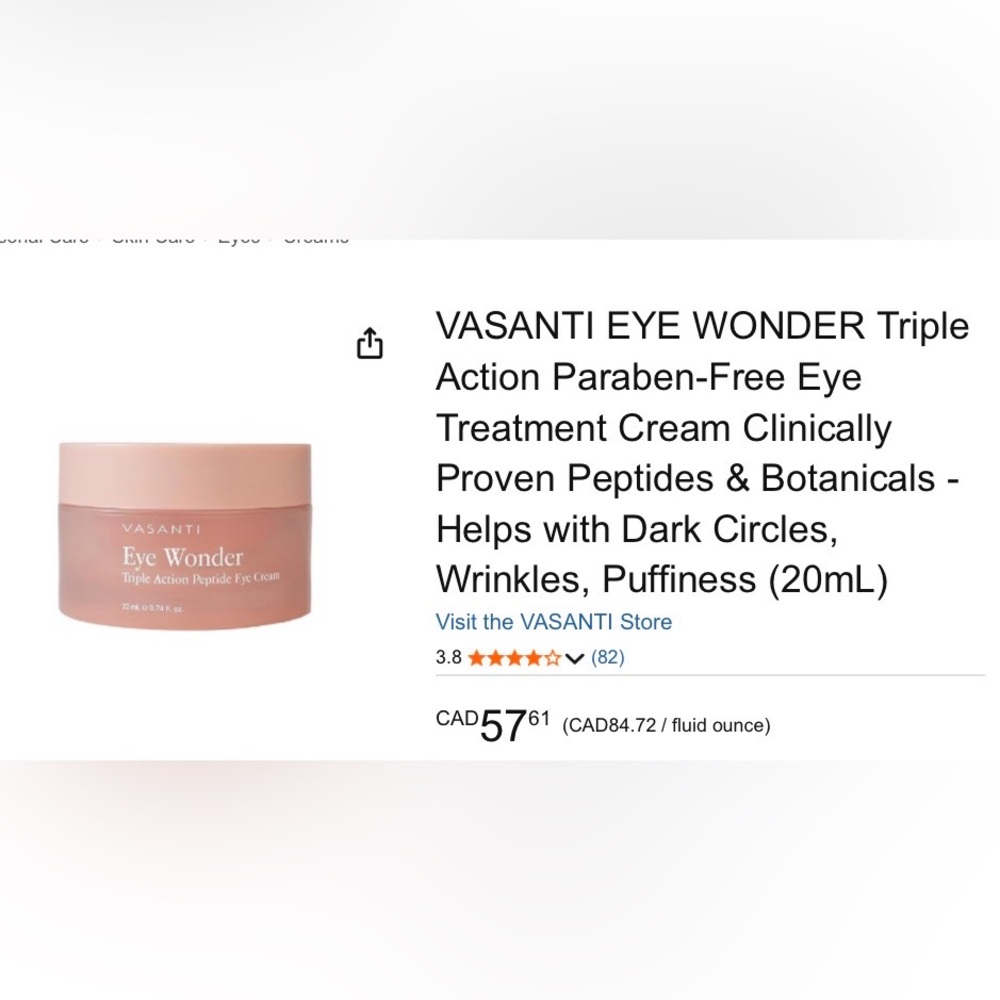Vasanti Eye Wonder Triple Action Pink Eye Cream - Hydrating Under-Eye Treatment